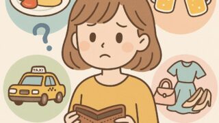 買い物やカフェを楽しむ女性のイラスト浪費気味だった頃のエピソード用ブログ画像