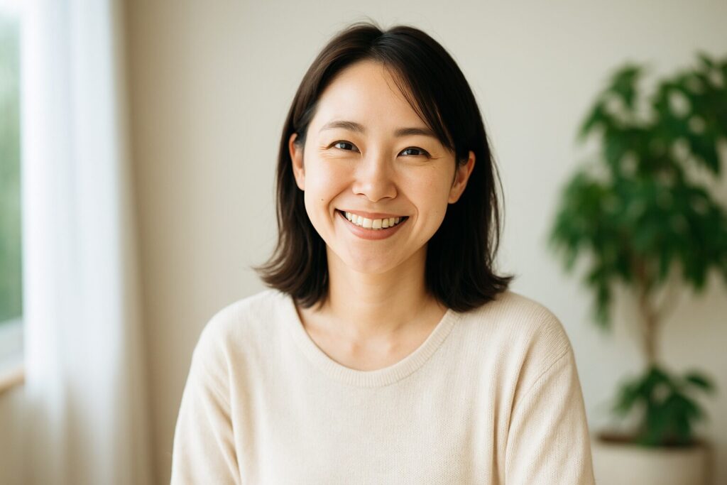 優しい笑顔の日本人女性が読者に安心感を与える場面の写真